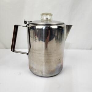 Stainless Steel 18/8 12-Cup Camping Coffee Percolator Non-Electric Wood Handle